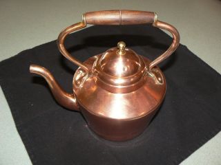 Vintage Polished Italian Copper Teapot With Wood Handle Made In Italy