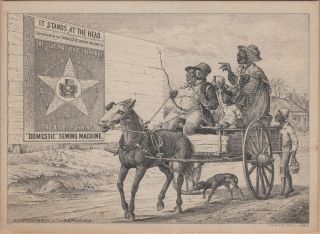Victorian Trade Card - Domestic Sewing Machine - Black Americana - Horsecart - Dog