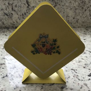 Vintage Kitchen Metal Napkin/letter Holder In Cheerful Yellow W/floral Design