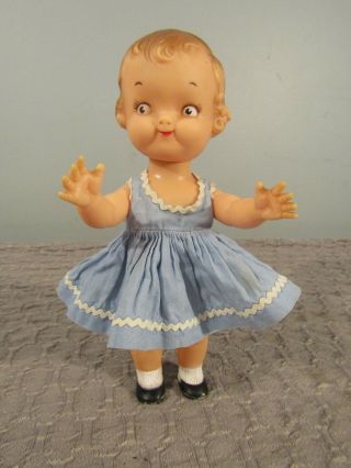 Antique Campbell Soup Kids 8 " Rubber Girl Doll W/ Blue Dress