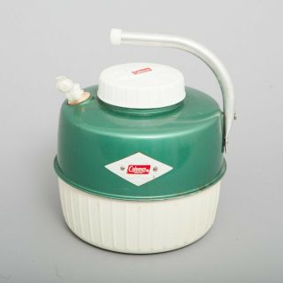 Vintage Coleman Green & White 1 Gallon Water Jug Thermos Cooler Folding Handle