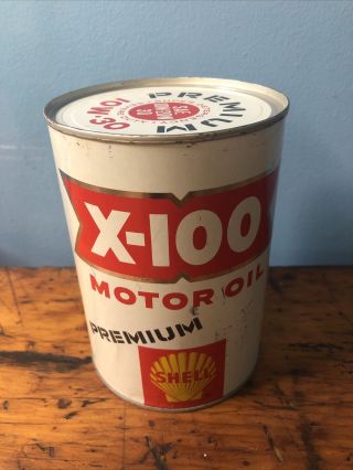Vintage Full Shell X - 100 Motor Oil 1 Quart Metal Can