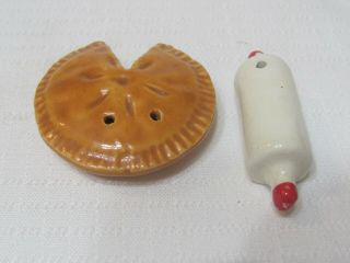 Vintage Arcadia Minature Salt And Pepper Shakers,  The Pie And The Rolling Pin