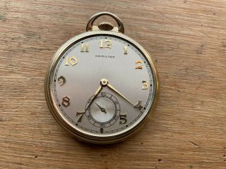 Hamilton 917 10s 17 Jewel Pocket Watch,  14k Gold Filled Case