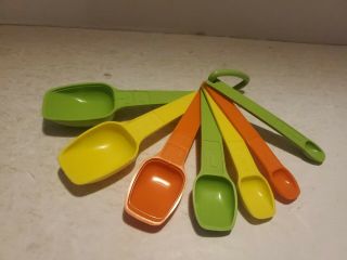 Vintage Tupperware Measuring Spoons Orange,  Yellow & Green Complete Set