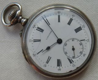 Longines Pocket Watch Open Face Silver Case 47 Mm In Diameter Cal 18.  79