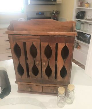 Vintage Wooden Wall Mount Spice Rack With Two Drawers