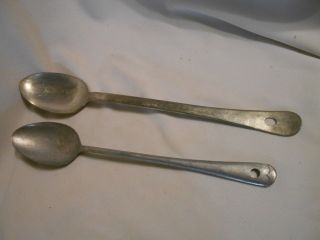 2 Vintage Steel And Aluminum Long Handled Spoons Camping Garden Kitchen Utensils