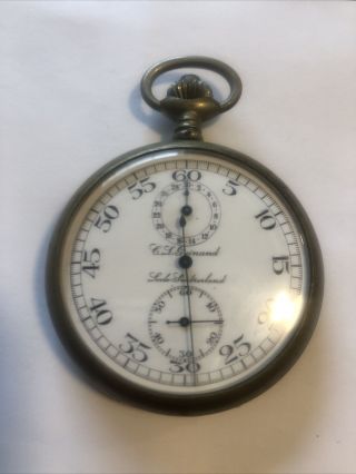 Antique C.  L.  Guinand Locle Swiss 7j Silver Tone Split 60 Second Stopwatch