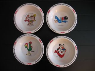 1995 Kellogg Cereal Bowls Tony Tiger,  Toucan,  Corny & Snap,  Crackle,  Pop