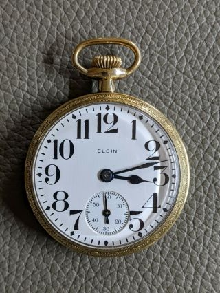 Vintage 1921 Elgin 16s 15j Grade 313 Model 7 Green Gold Filled Pocket Watch