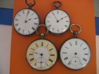 Four Ladys Pendant Pocket Watches For The Collector Or Watchmaker. , .  800 Silver