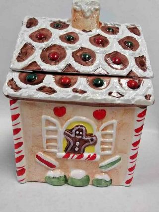 Gingerbread House Christmas Winter Ceramic Cookie Jar By Holly Tree