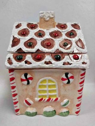 Gingerbread House Christmas Winter Ceramic Cookie Jar By Holly Tree 2