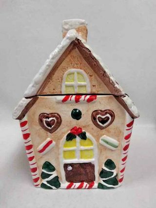 Gingerbread House Christmas Winter Ceramic Cookie Jar By Holly Tree 3