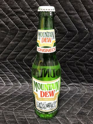 Rare Full 12oz Mountain Dew The Label Longneck Soda Bottle