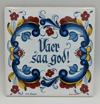 Vintage Berggren Trivet Vaer Saa God Norwegian Ceramic Tile Wall Art M D Larson