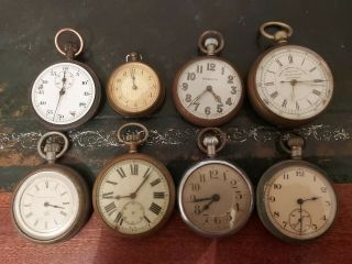 8 X Vintage Pocket Watches For Spares And Repairs Only.