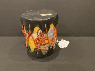 Vintage Childs Toy Drum Souvenir Indian Designs Egg Harbor WI 60s Chief Oshkosh 2