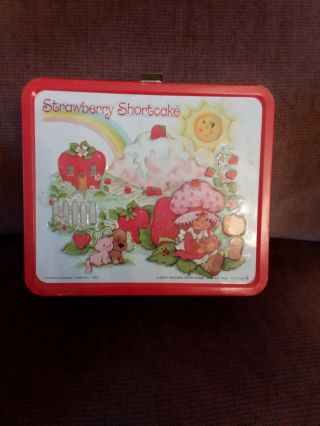Vintage 1980 Strawberry Shortcake Metal Lunch Box W/ Thermos Vg Aladdin