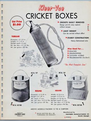 1964 Kleer - Vue Cricket Boxes Old Fishing Tackle Print Ad Flyer