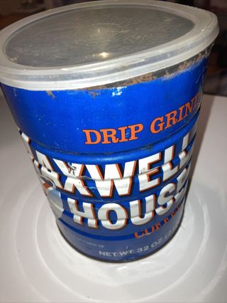 Vintage Maxwell House Coffee,  Drip Grind Tin Can Empty Ships 2 Lb W Lid