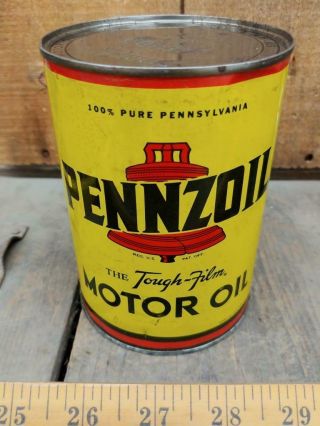 Pennzoil " Tough Film " Motor Oil Full 1 Quart Tin Litho Can - Oil City Pa - Ny -