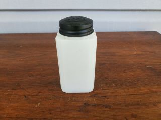 Vintage Tipp USA Milk Glass Cat Tail Flour Shaker with Black Lid 2