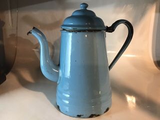 Antique Coffee Pot Blue Granitware Vintage Kitchen Primitive