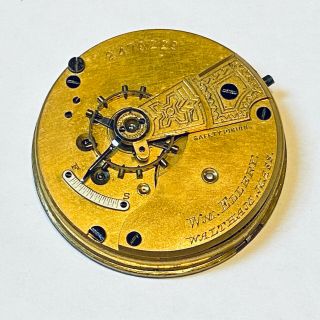 1885 18s Waltham Wm.  Ellery 7 Jewel Lever Set Pocket Watch Movement (m17)