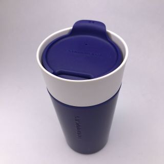 Starbucks Metallic Purple White Ceramic Travel Tumbler Mug Lid 12 Oz 2015