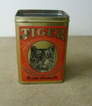 Tiger Chewing Tobacco Tin 8 1/2 " Tall And Empty Fine Cut Tobacco Can Cheinco