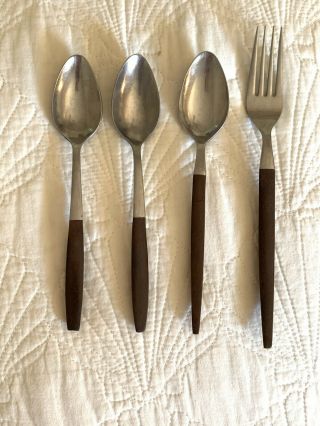 4 Vintage Mcm Ekco Eterna Canoe Muffin Stainless Flatware Spoons & Fork