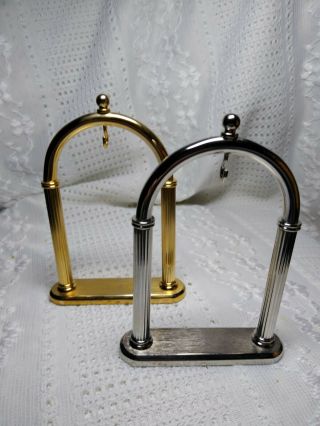 Two Pocket Watch Stand Arched Corinthium Colunm Holder Display Gold & Silver