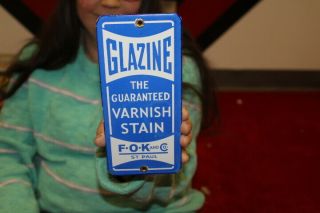 Glazine Varnish Stain Paint Hardware Store Gas Oil Porcelain Metal Sign