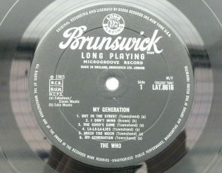The Who My Generation 1st Press Uk Lp 1965 Brunswick Lat 8616 Mod 1k/2c Early
