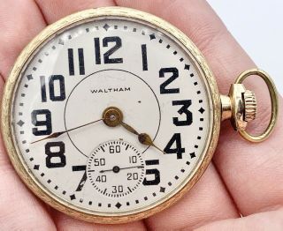 Vintage 1916 Waltham Traveler 16s Nickel Finish Pocket Watch Gold Filled Case