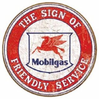 Mobil Gas Friendly Service Oil Weathered Vintage Retro Style Metal Tin Sign