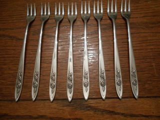 8 Oneida Community Stainless My Rose Pattern Seafood Cocktail Forks Flatware3266