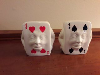 Vintage Unique And Rare Playing Card Salt & Pepper Shakers W/faces