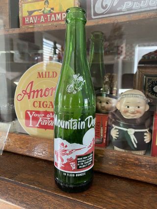 Vintage 10oz Mountain Dew Hillbilly Green Bottle