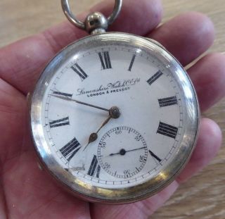 London & Prescot Lancashire Watch Co Antique Silver Pocket Watch // Dates C1902