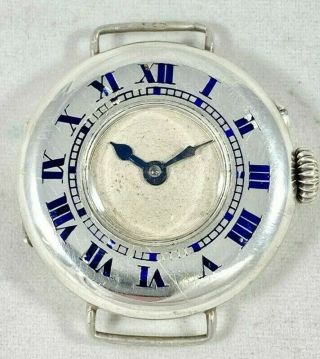Rare Wwi Sterling Silver Half Hunter Style Trench Watch With Roman Numerals 1917