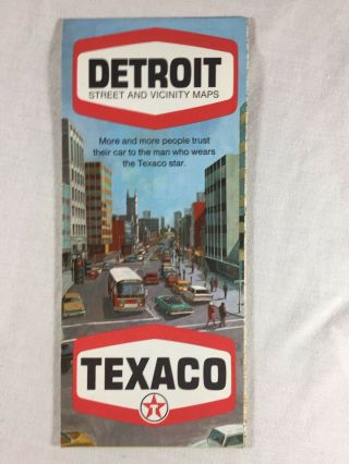 Vintage 1970 Texaco Road Map Detroit Michigan Gas Oil Filling Station Street Mi