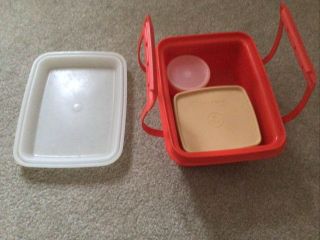 Vintage Tupperware Red Pak N Carry Lunch Box w/ Accessories 1254 L@@k 3