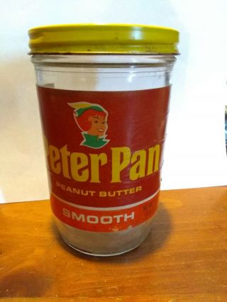 Vintage “peter Pan” Creamy Peanut Butter Glass 18 Oz Jar With Lid/label