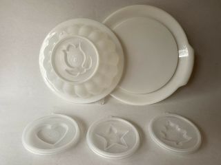Vintage Tupperware Jello Mold With 4 Designs,  Lid,  Server White,  Euc Jell N Serv
