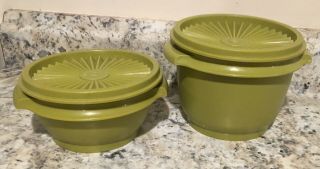 2 Vintage 70s Tupperware Servalier Bowls 886 & 1323 With Lids Harvest Green