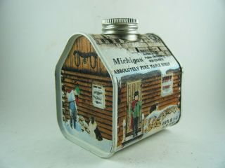 Vintage 1984 Mich Maple Syrup Log Cabin Tin Empty Acoiacca Farm Michigan