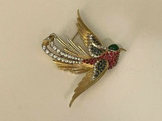 Vntg Signed Boucher Bird Pin Brooch Cabochon Head & Pave Stones Large No.  7867p